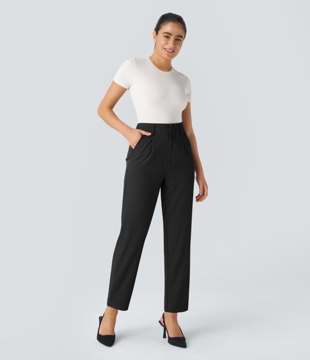 Halara Flex High Waisted Black Tapered Ankle Work Pants Size M NEW